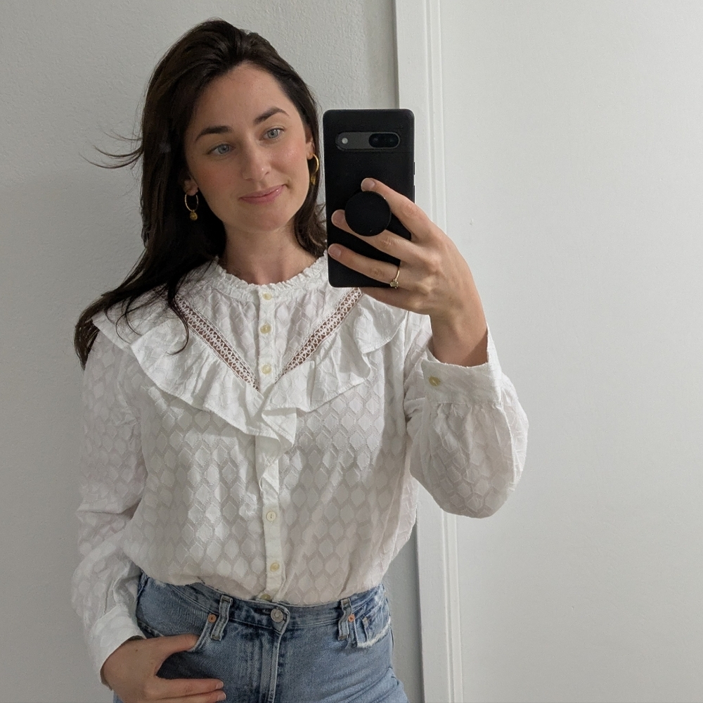LOFT Ann Taylor Ruffle Button-Down Top - Picture 9 of 10